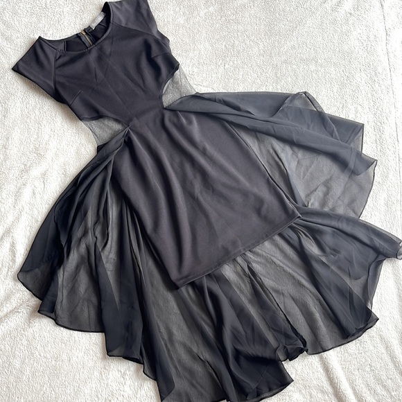FINN & CLOVER Black Midi Dress with Sheer Overlay Size Small - Picture 11 of 16